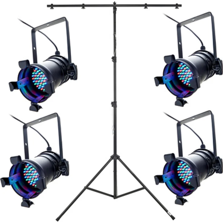 Stairville LED PAR 36 Alu schwarz, Lichtset Bundle mit 4 Scheinwerfern und Stativ Millenium LST-250