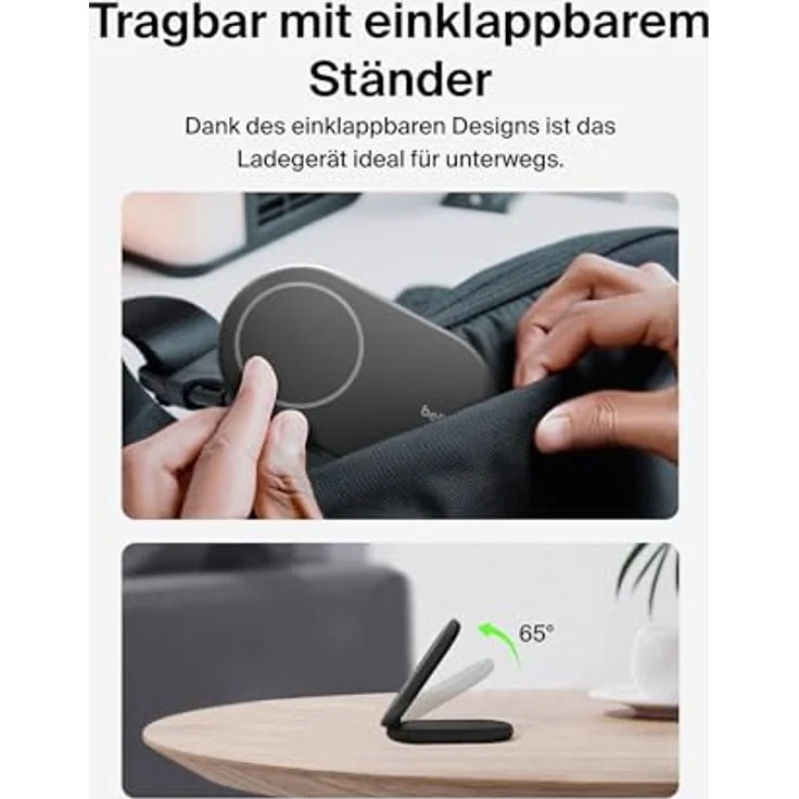 Belkin BoostCharge magnetisches einklappbares kabelloses Ladegerät Qi2, 15 W, MagSafe-kompatibles Schnellladegerät, geeignet für iPhone-Serie 16, 15, 14, 13, 12 und Standy-Modus, Netzteil – Schwarz – Bild 4