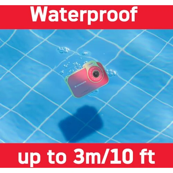 AgfaPhoto Realikids Cam Waterproof 2, wasserdichte Kinderkamera mit 12 MP, HD-Video, Selfiemodus, integrierten Spielen und Lithium-Akku – Rot – Bild 3