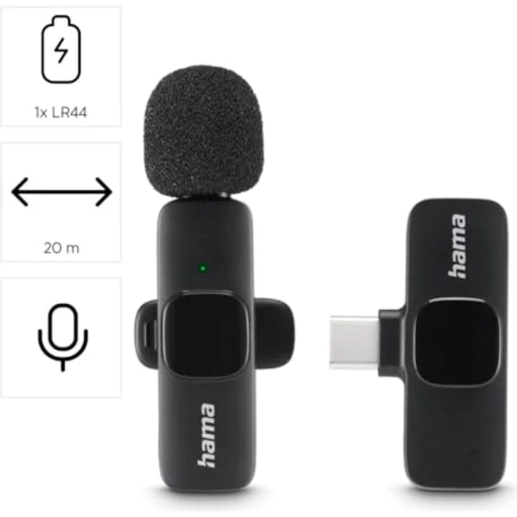 Hama Smart Wireless Lavalier-Mikrofon, kabelloses Ansteckmikrofon für Handy – Bild 3