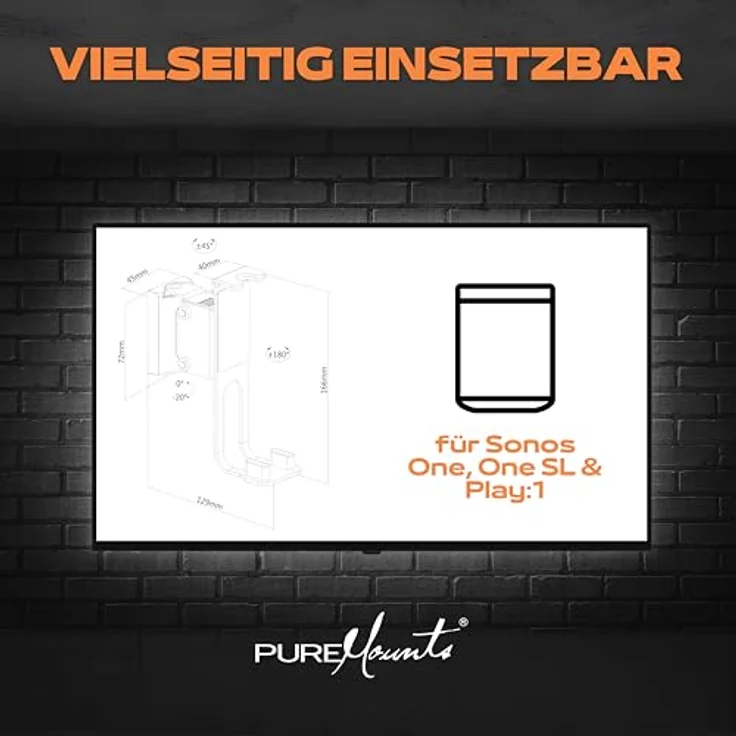 PureMounts PM-SOM-100 Lautsprecher Wandhalterung, kompatibel mit Sonos One, Sonos One SL, Sonos Play:1, Traglast: 3kg, schwarz – Bild 5