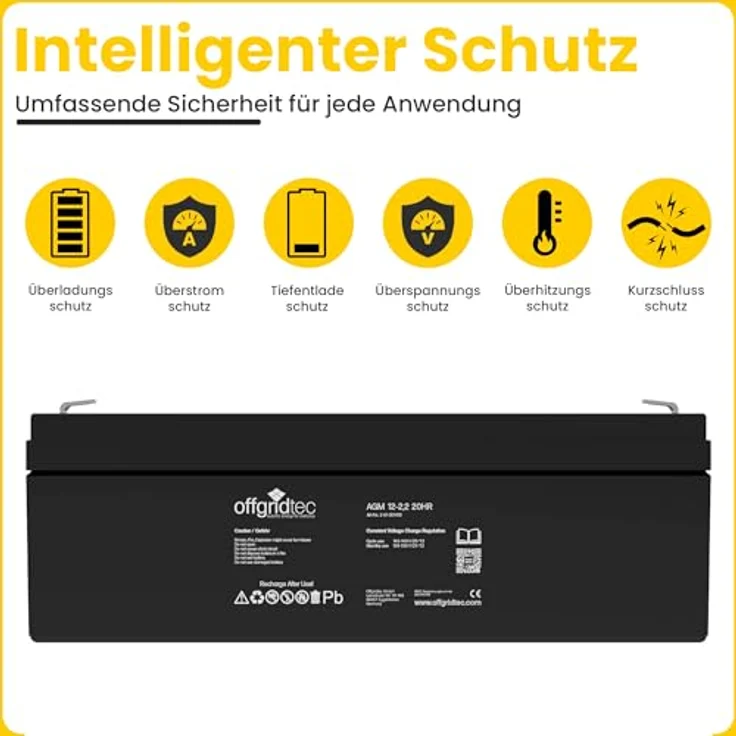 Offgridtec® AGM 2,2Ah 20HR 12V Solar Batterie Akku, extrem zyklenfest und wartungsfrei – Bild 3