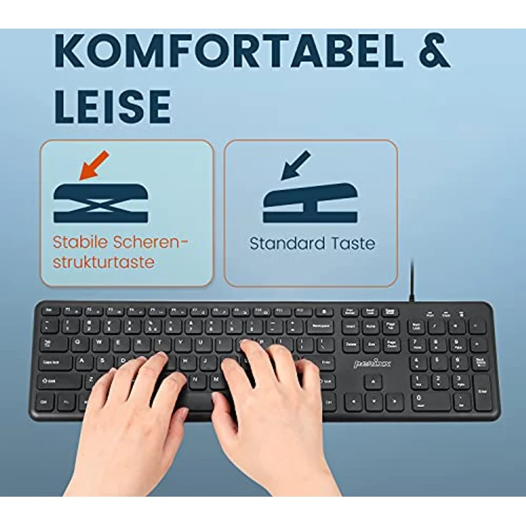 Perixx PERIBOARD-210C DE Kabelgebundene Standard USB-C Tastatur mit leisen Scherenstrukturtasten, Kompatibel mit Mac, iPad, Windows, Chromebook, Tablets und Desktop-PC, Schwarz, QWERTZ – Bild 3