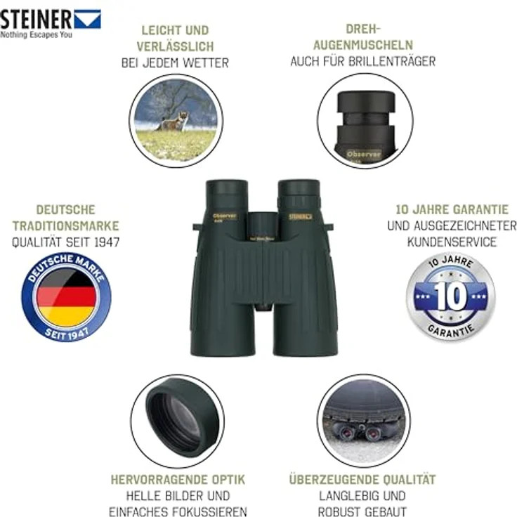 STEINER Jagd-Fernglas Observer 8x56 - Deutsche Marken-Qualität, 10 Jahre Garantie, stickstoffgefüllt, leicht, robust, Profi-Fernglas für die Jagd bei schlechten Lichtbedingungen – Bild 2