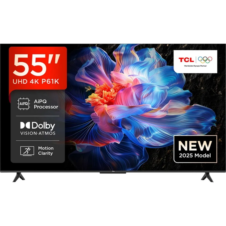 TCL 55P61K, 55 Zoll 4K HDR Smart TV mit Google TV und 10-Bit-Farbtiefe