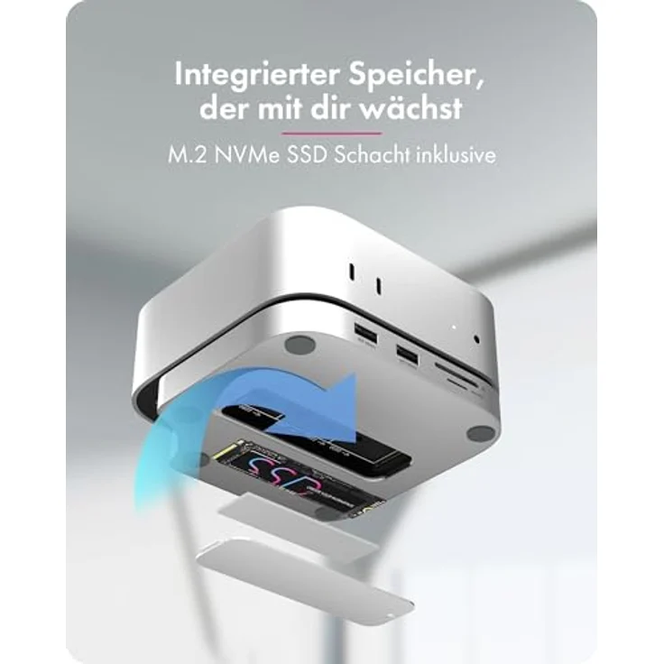 ICY Box IB-DK100, USB-C DockingStation (7-in-1) mit M.2 NVMe Slot, HDMI 4K 60Hz, 3x USB-A, SD/microSD, USB 3.2 Gen 2 10 Gbit/s, Aluminium für Mac mini M4 & USB-C PC – Bild 2
