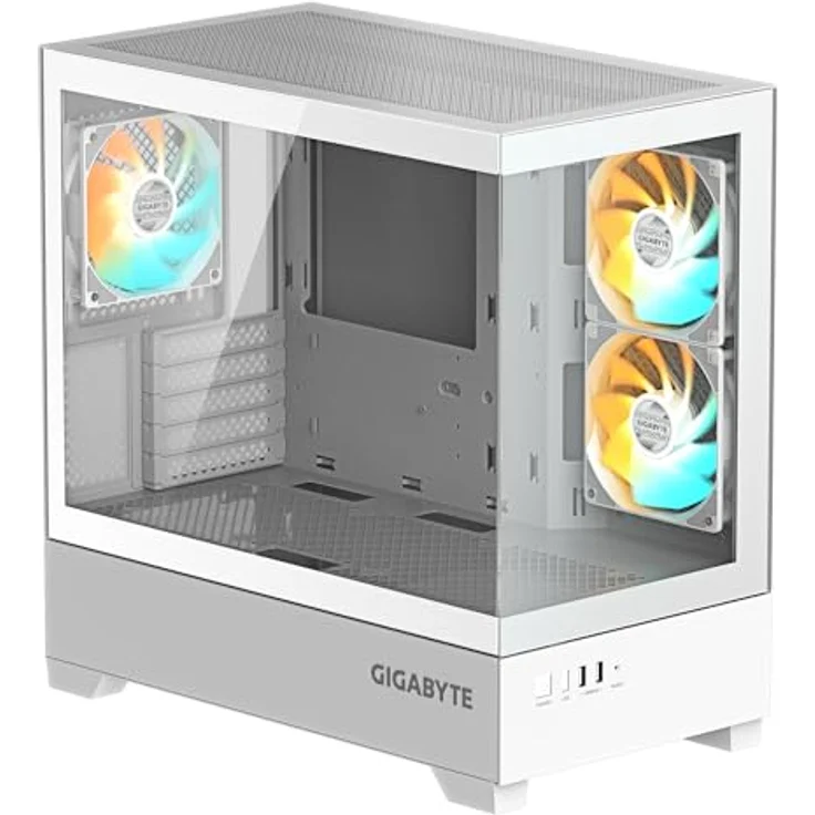GIGABYTE C201 Panoramic Ice, Mid-Tower PC-Gehäuse mit gehärtetem Glas, Unterstützung für 360-mm-Radiator, inklusive 3 ARGB-Lüfter, USB 3.0, optimiertes Airflow-Design – Bild 2