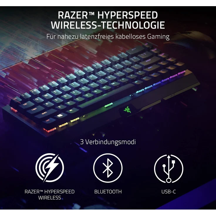 Razer BlackWidow V3 Mini HyperSpeed, Razer YELLOW, USB/Bluetooth, DE QWERTZ (RZ03-03890400-R3G1) – Bild 3