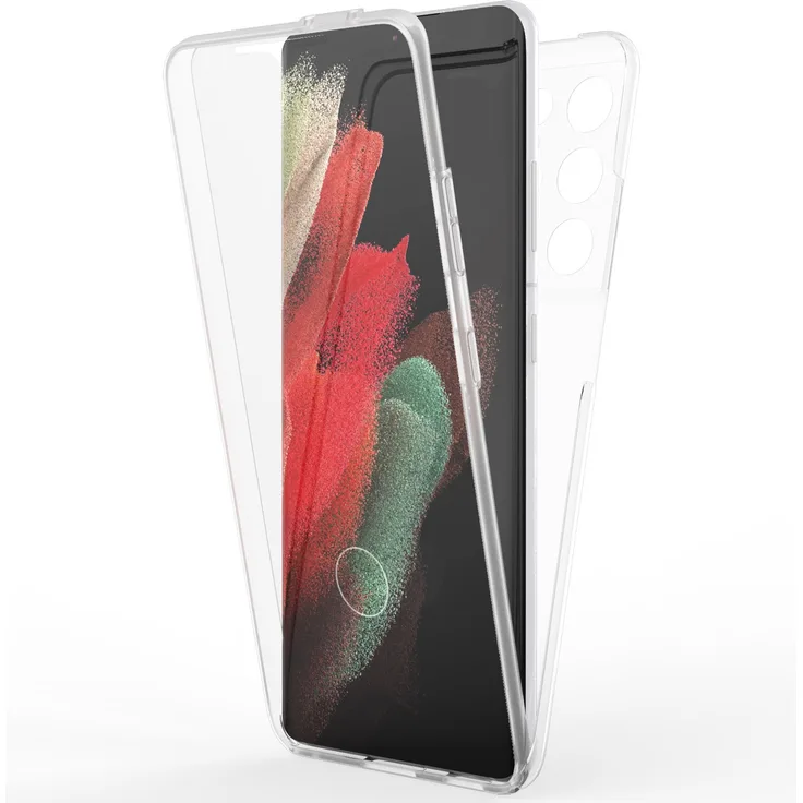NALIA 360 Grad Handyhülle, geeignet für Samsung Galaxy S21 Ultra, Transparenter Komplettschutz, 360 Grad-Hülle, transparent