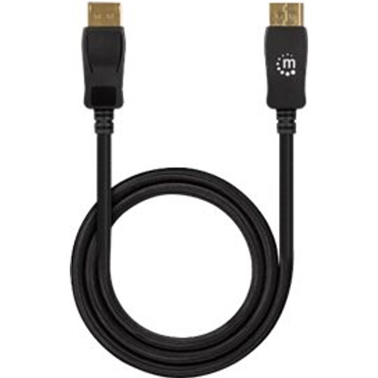 MANHATTAN 8K60Hz DisplayPort 1.4 Kabel DisplayPort-Stecker auf DisplayPort-Stecker, 1 m, unterstützt 4K120Hz, HDR, vergoldete Kontakte, Rastnase und geflochtene Ummantelung, schwarz (353595)