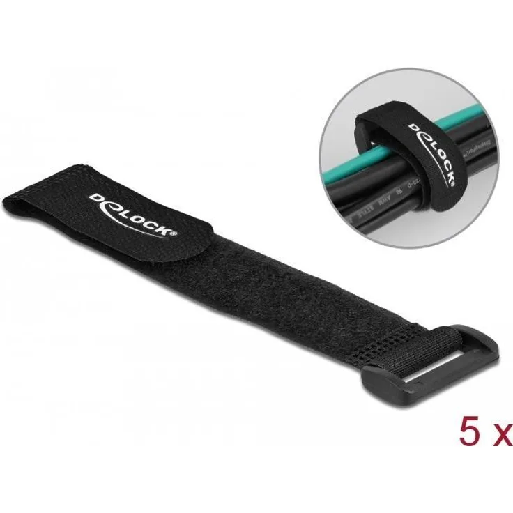 Delock - Klettverschluss-Cinchkabelbinder - 19cm - Schwarz (Packung mit 5) (19531)