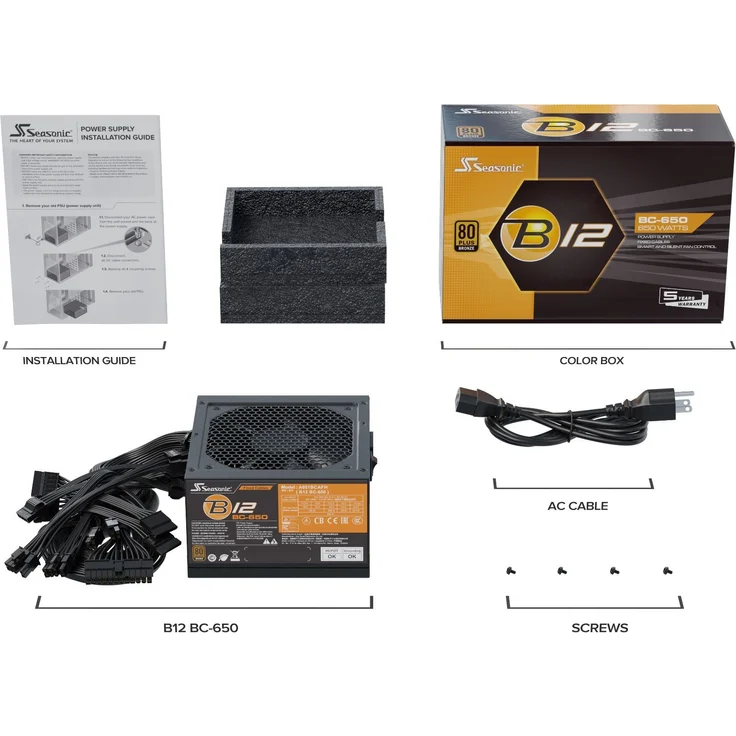 Seasonic B12 BC Netzteil 650 W 20+4 pin ATX ATX Schwarz (B12 BC-650) – Bild 8