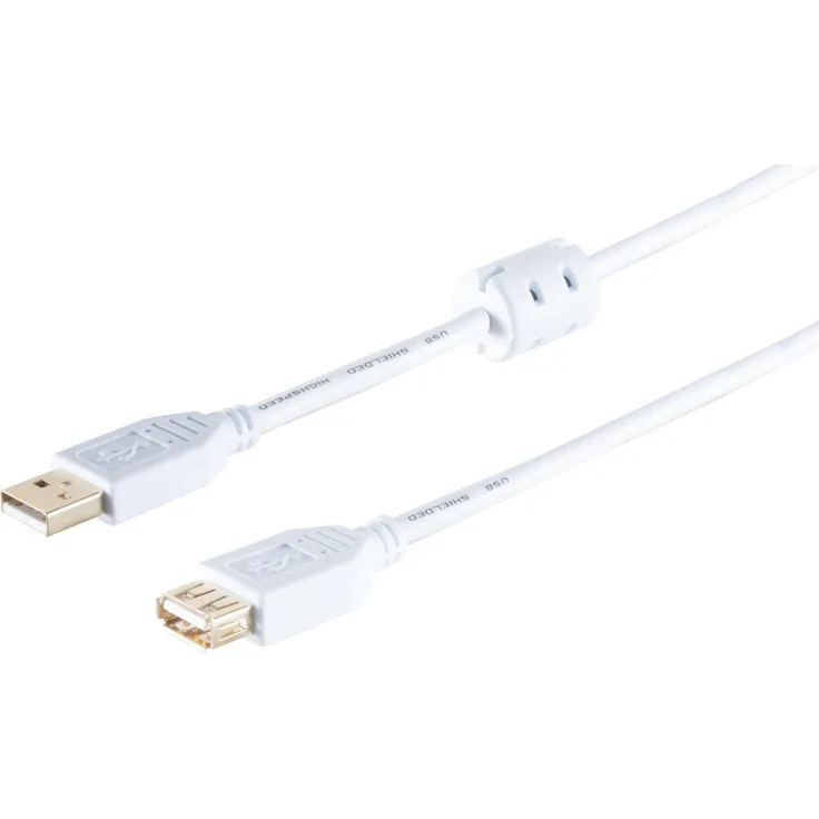 S-CONN maximum connectivity USB High Speed 2.0 Verlängerung mit Ferrit, A Stecker auf A Buchse, vergoldete Kontakte, USB 2.0, weiß, 1,8m (77122-WF)
