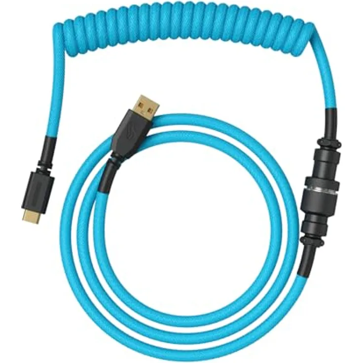 Glorious GMMK Coiled Cable, USB-C/USB-A Spiralkabel in Electric Blue, 1,40 m, doppelt ummantelt für erhöhte Haltbarkeit, fünfpoliger Aviator-Plug