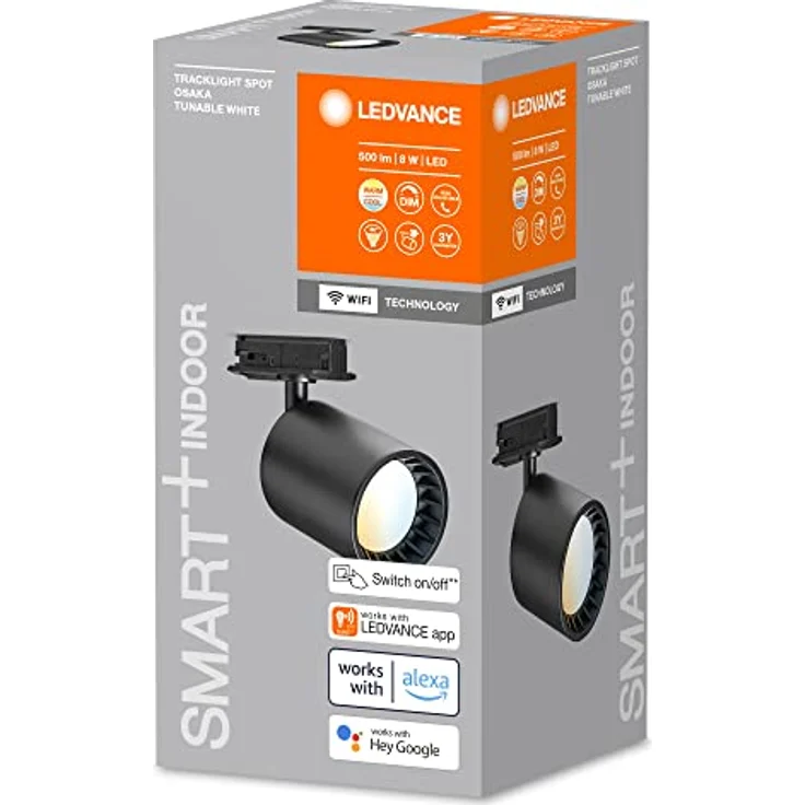 LEDVANCE SMART+ WiFi-Tracklight Schienensystem Leuchtenkopf, schwarz, 8W, 500lm, ausrichtbarer Leuchtenkopf, regulierbares Weißlicht (3000K-6500K), App-steuerbar, kompatibel mit Amazon, Google und Co. – Bild 5