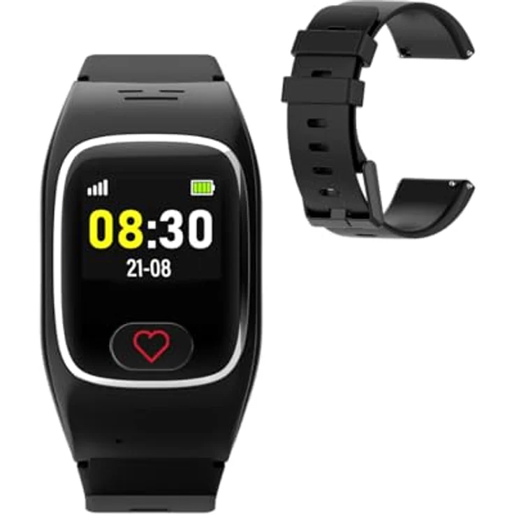 James B8 Smartwatch, Notrufuhr mit Stilvollem Silikon-Armband Schwarz, 4G Telefonfunktion, Gesundheitsüberwachung und Sturzerkennung – Bild 1