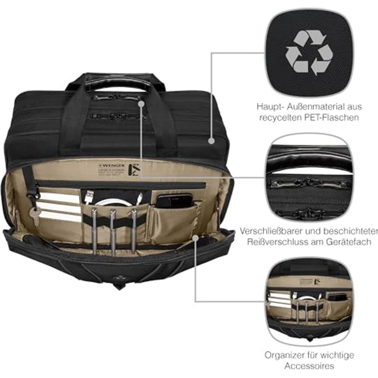 Wenger Legacy Black Series 16" Laptop-Tasche, Aktentasche aus recyceltem Material mit gepolstertem Laptop- und Tabletfach, schwarz – Bild 4