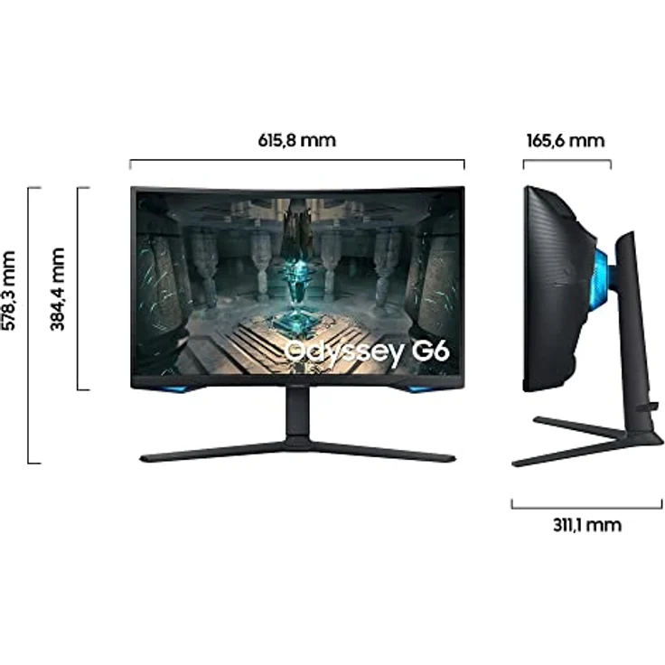 Samsung Odyssey G65B Smart Gaming Monitor S27BG650EU, 27 Zoll, VA-Panel, WQHD-Auflösung, AMD FreeSync Premium Pro, 1000R Bildschirmkrümmung, 1 ms (G/G) Reaktionszeit, Bildwiederholrate 240 Hz, Schwarz – Bild 2