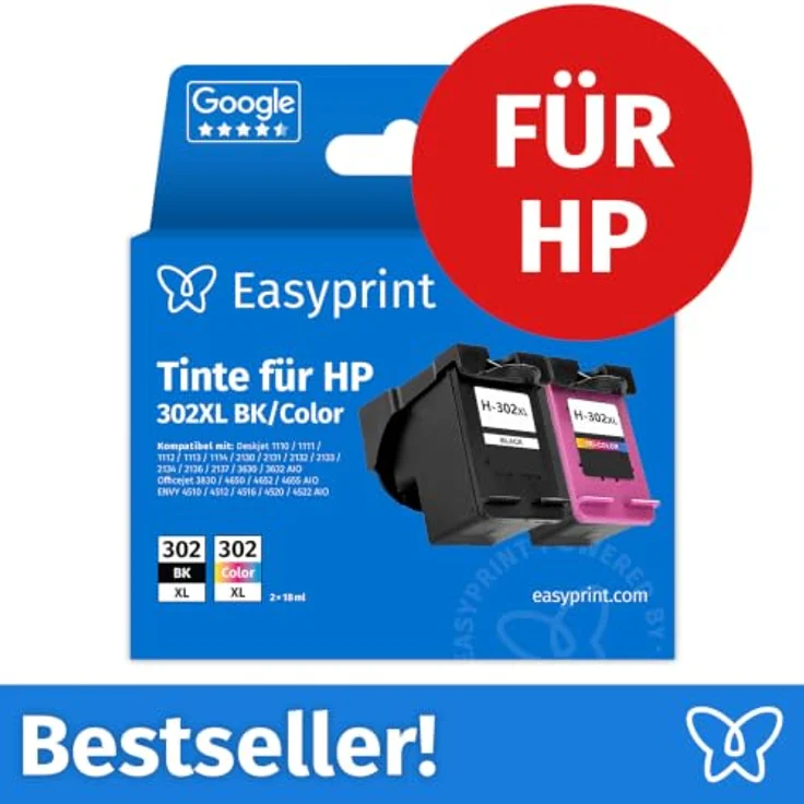 Easyprint Tintenpatrone 302XL, 4-tlg. Set in Schwarz, Cyan, Magenta und Gelb, kompatibel mit HP Druckern – Bild 2