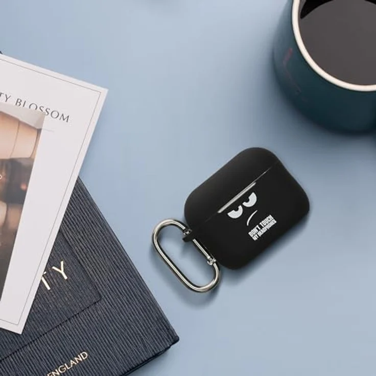 kwmobile Kopfhörer-Schutzhülle für Apple Airpods Pro 3, TPU Silikon Case mit Karabiner, stoßfest und kratzsicher, Design "Don't Touch My Headphones" – Bild 4