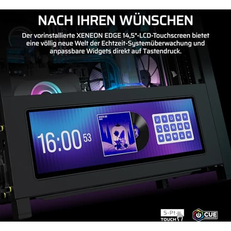 CORSAIR Frame 4000D LCD RS ARGB Mid-Tower ATX PC-Gehäuse mit 14,5-Zoll XENEON Edge LCD-Touchscreen, InfiniRail Lüftermontagesystem und 4x RS120 ARGB-PWM-Lüftern – Schwarz – Bild 3