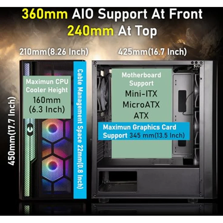 BitFenix Apollo Media Tower PC Gehäuse, Schwarz, mit 4 ARGB 120 mm Lüftern und hohem Luftstrom – Bild 5