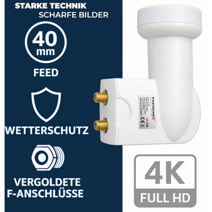 PremiumX PXS80 SAT Anlage, 80 cm Anthrazit Antenne mit Twin LNB weiß und 4x F-Stecker – Bild 6