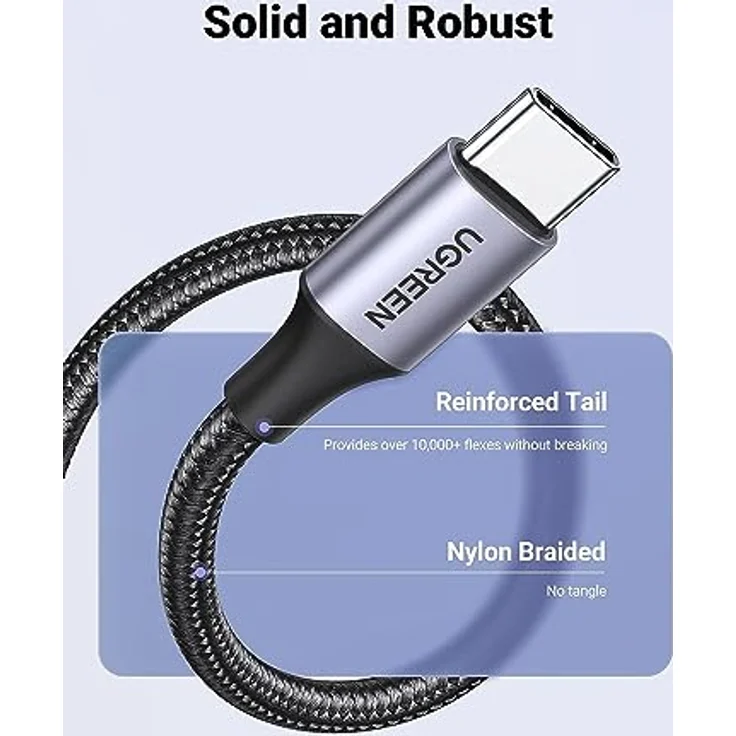 Ugreen US288 60128 USB-A/USB-C Kabel, QC 3.0, 3A, 2m, Grau, Hochgeschwindigkeits-Datenübertragung bis 480 Mbit/s – Bild 4