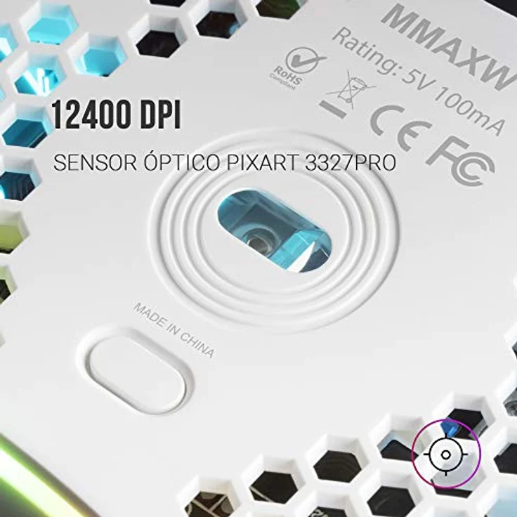 Mars,USB, Gaming MMAX Weiß, RGB 12400 DPI Maus, Ultraleicht 69g, Flexkabel, Software – Bild 4