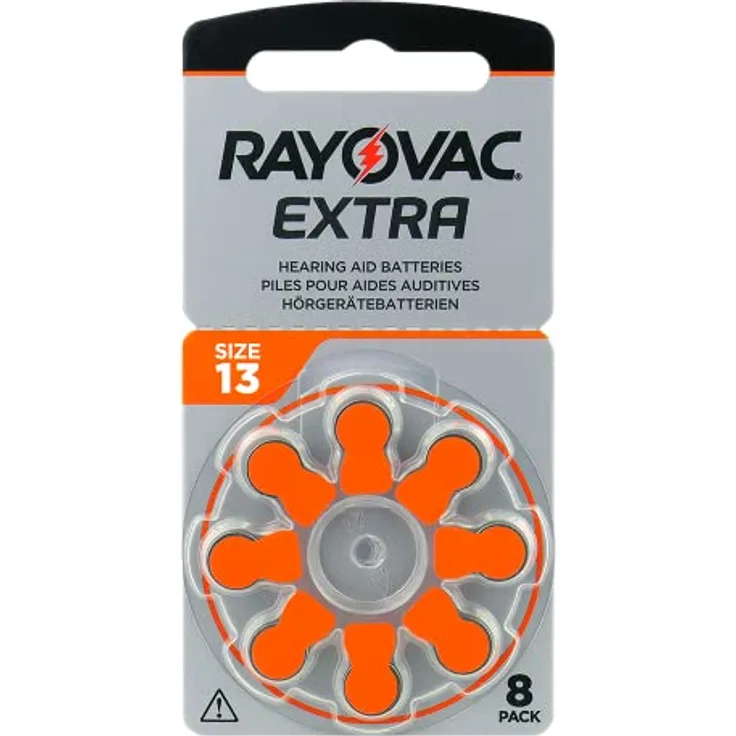 Rayovac Extra 13, 8 Stück, Hörgerätebatterien, hohe Leistung, Zink-Luft-Batterien, orange