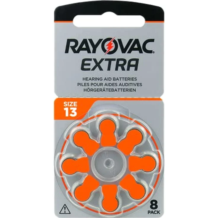 Rayovac Extra 13, 8 Stück, Hörgerätebatterien, hohe Leistung, Zink-Luft-Batterien, orange
