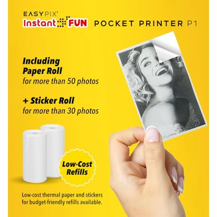 Easypix EASYPIX® InstantFUN Pocket Printer P1, tragbarer Sofortbild-Drucker mit Tintenlosem Schwarz-Weiß-Druck, inkl. Nachfüllpapier für Fotos und Text – Bild 5