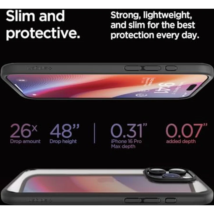 Spigen iPhone 16 Pro Max Hülle [Anti-Yellowing] Ultra Hybrid Case Transparent - Matte Black – Bild 5