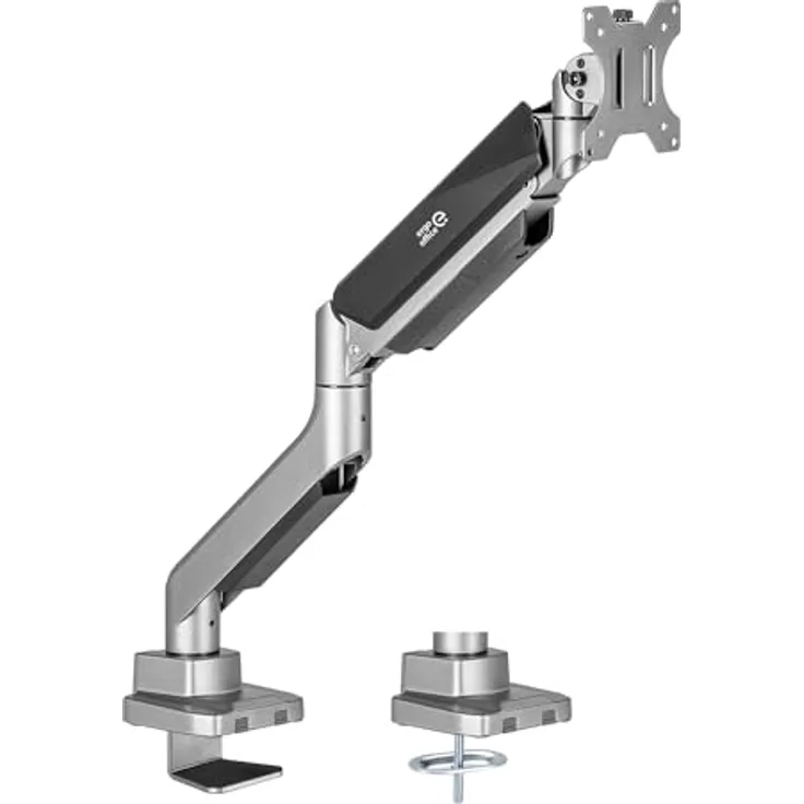 Ergo Office ER-445 1-Fach Monitorhalterung mit Gasfeder, 17-32" Doppelarm, Schwenkbar, Neigbar, Drehbar, VESA 75x75 100x100 bis 15kg Aluminium