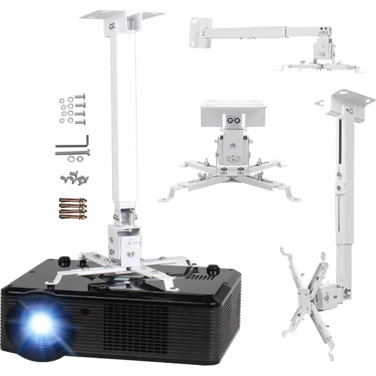 ZENWIRE 4-in-1 Projektorhalterung, Decken- und Wandmontage bis 25 kg, Weiß, teleskopisch verstellbar 43–65 cm