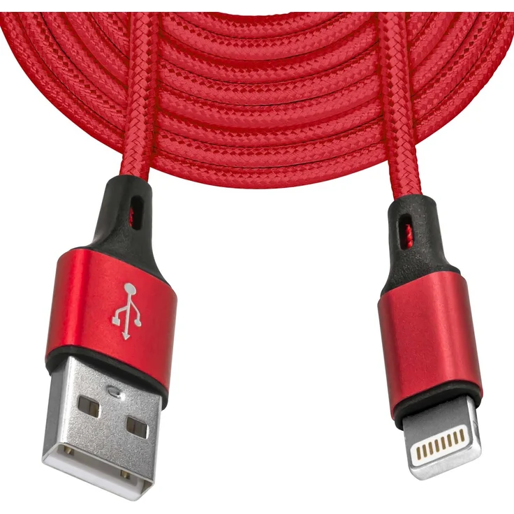 Mobilefox 3m Universal Schnell Lade Daten Kabel, Nylon Stecker in Rot, kompatibel mit iPhone, iPad, iPod