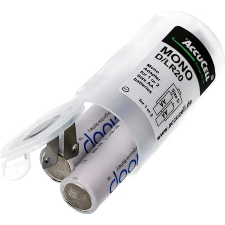 AccuCell Universal Mono D Adapter für 1 oder 2 Mignon AA Batterien, 59,2x32mm, transparent Kunststoff mit Metallkontakten – Bild 5