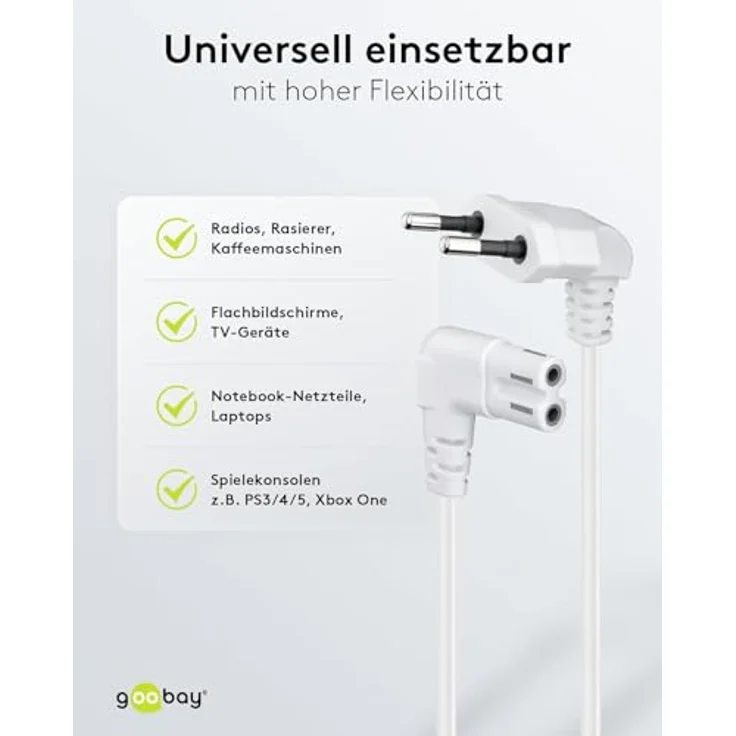 Goobay 97351 Euro Anschlusskabel beidseitig abgewinkelt, 2 m, Schwarz Eurostecker (Typ C, E 7-16) > Gerätebuchse C17 – Bild 5