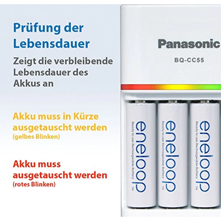 Panasonic eneloop, Intelligentes Schnellladegerät, für 1-4 Ni-MH Akkus AA-AAA, mit LED-Anzeige und Einzelschachtüberwachung – Bild 7