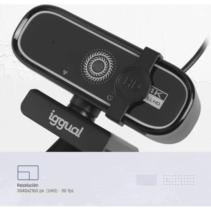 Iggual USB 4K UHD WC3840 Business Pro View, Webcam mit 8 MP, 3840 x 2160 Pixel, 30 fps, Autofokus, Stereo-Mikrofone – Bild 5
