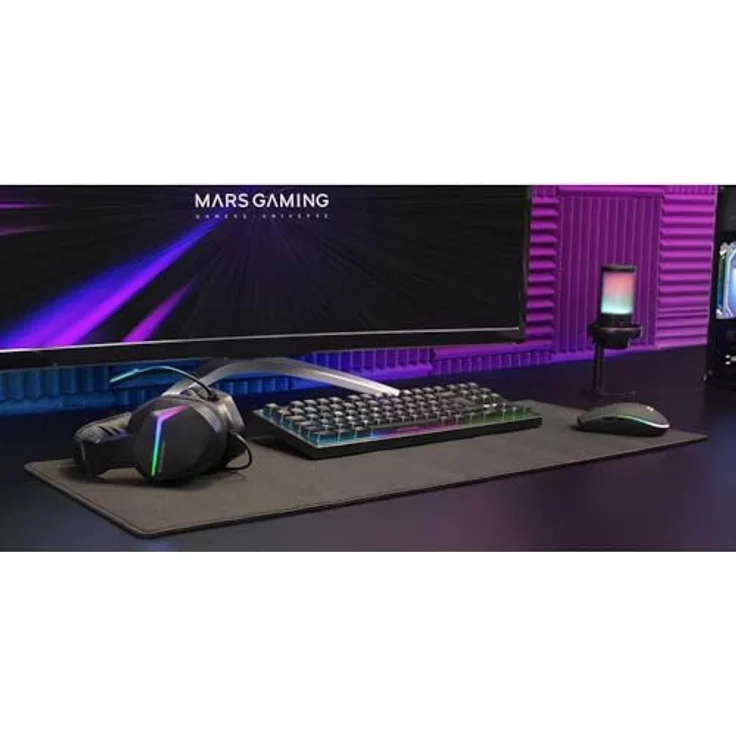 Mars Gaming MCP-RGB3, Gaming-Set mit RGB-Tastatur, RGB-Maus 3200 DPI, Over-Ear-Headset, XXL-Mousepad, Schwarz, Portugiesische Sprache – Bild 2