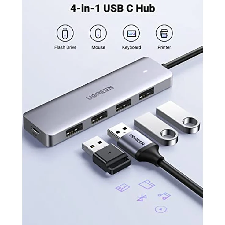 UGREEN USB C Hub mit 4 Ports USB 3.0 OTG Adapter, Stromversorgung-Port, kompatibel mit iPhone 17 Serie, MacBook, iPad, Surface Pro/Go, Thinkpad, 60cm – Bild 3