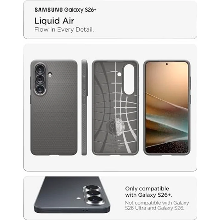 Spigen Liquid Air Hülle für Samsung Galaxy S26 Plus, stoßdämpfender TPU-Schutz mit Anti-Rutsch Design – Marble Gray – Bild 2