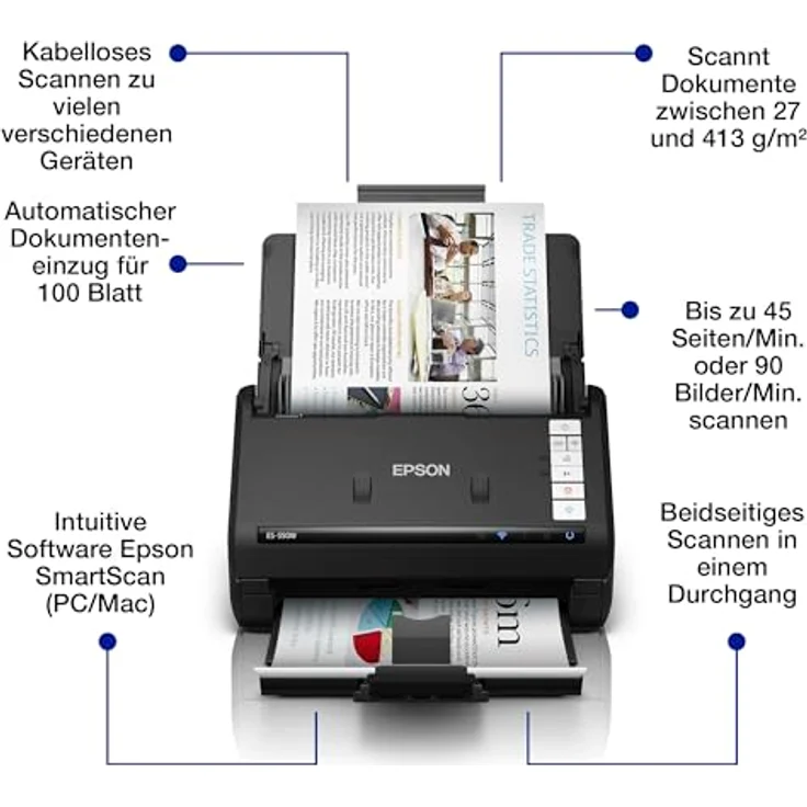 Epson WorkForce ES-550W, Dokumentenscanner mit Duplex-Funktion, 600 x 600 dpi, schwarz – Bild 2