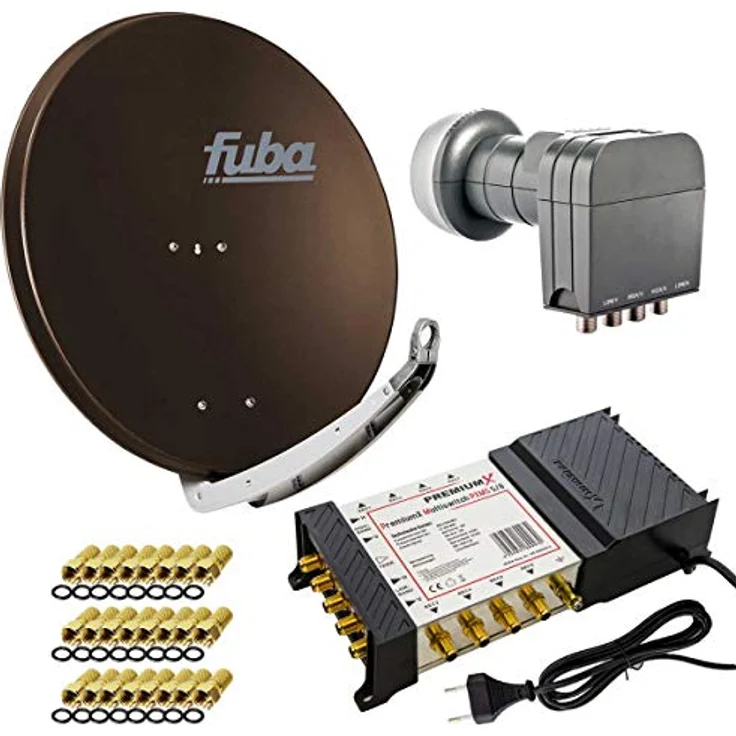 Fuba DAA 850 B, Aluminium Satellitenschüssel in Braun, 85x85 cm mit PremiumX Multischalter 5/8 und Quattro LNB für 8 Teilnehmer – Bild 1