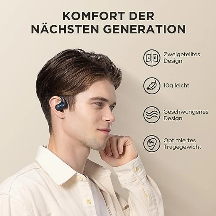 1MORE Fit SE S30 Open Ear Kopfhörer, 5.3 Bluetooth Kabellose Headphones mit 4 mikrofon, Earbuds mit Ohrbügeln, 30 Std. Spielzeit, ENC Anruf Noise Cancelling, IPX5, Ohrhörer für Büroarbeit/Sports – Bild 5