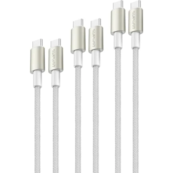 4Smarts USB-C auf Kabel PremiumCord 60W 3er Set, 0.5m, 1.5m, 3m, weiß, robust und langlebig, unterstützt schnelles Laden und Datenübertragung – Bild 1