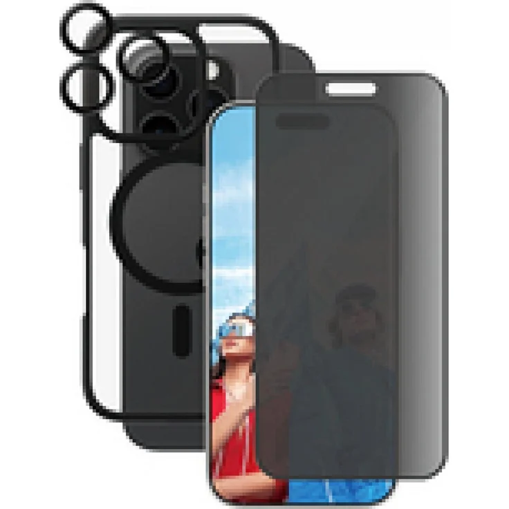 Care Care Case Flagship, 3-in-1 Displayschutz für Apple iPhone 16 Pro, transparent mit Privacy Screen Protector und MagSafe-kompatibler Hartschale