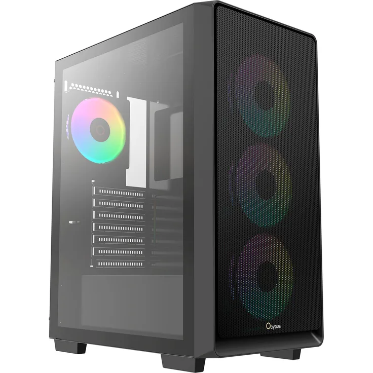 OCYPUS Ocypus Gamma C60 ARGB, Midi Tower PC Gehäuse, Schwarz, ATX/ITX/micro ATX, Multi RGB Beleuchtung, gehärtetes Glas, 7 Erweiterungsslots