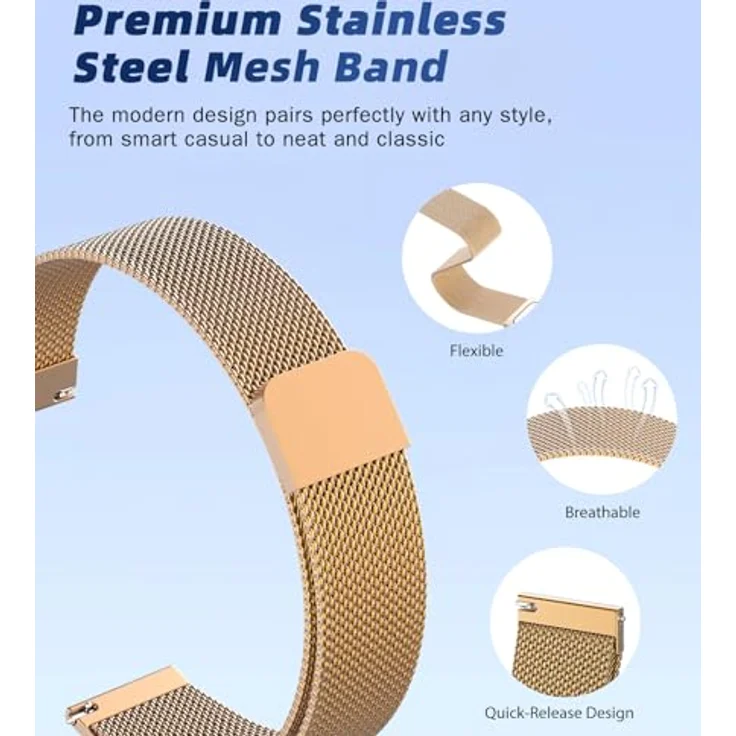 Astorgos 20mm Metall Armband, kompatibel mit Garmin vivoactive 6/5/3, atmungsaktives Edelstahl-Mesh, magnetisches Schnallendesign, wasserdicht – Bild 5